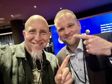 Jeff Coffin with Ryan Middagh, area coordinator for jazz and global music and director of the jazz program at Blair and a regular collaborator with Coffin (Submitted photo)