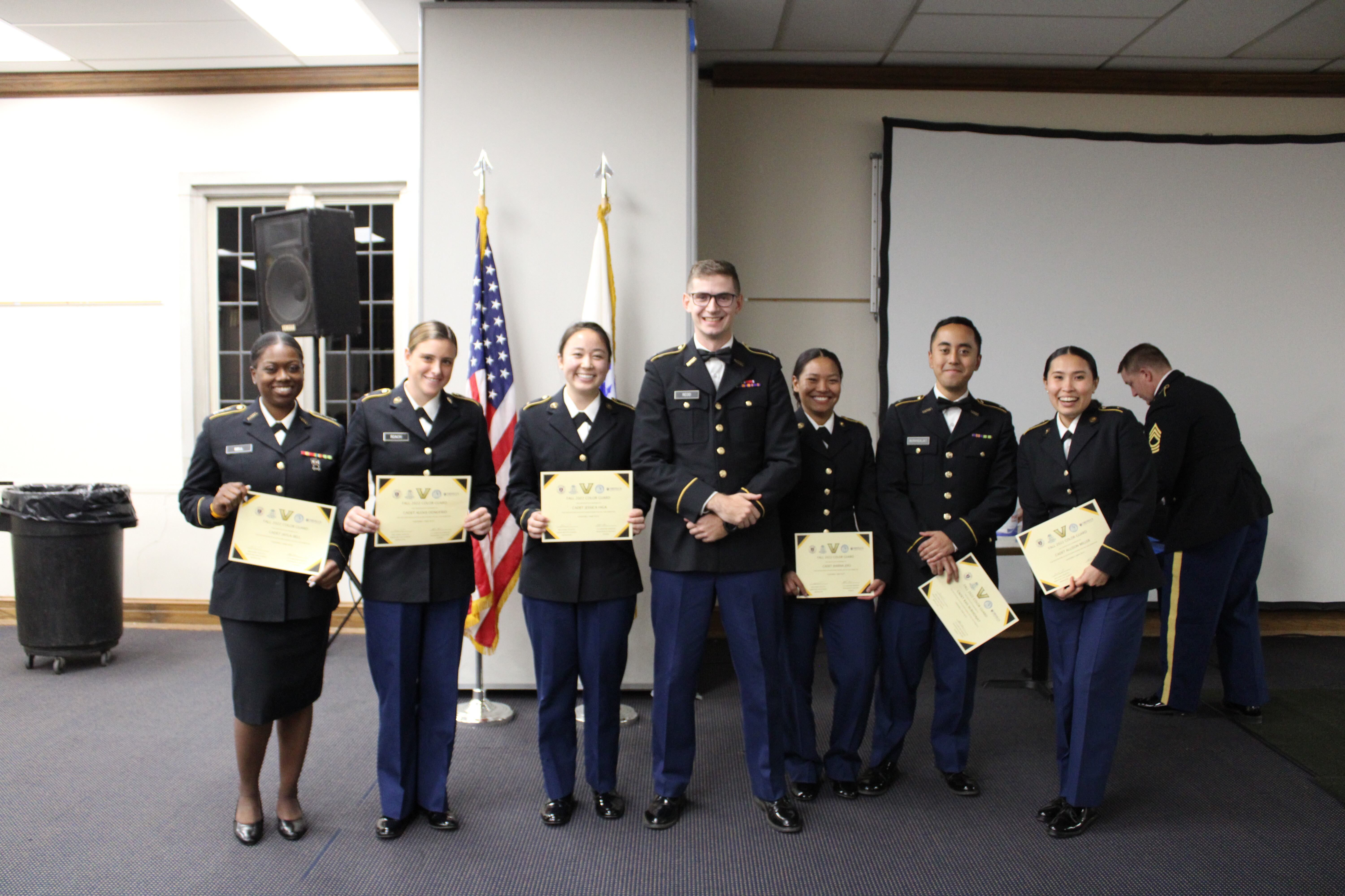 <p style='text-align:center'>Color Guard</p><span style='font-size:1rem'> Color Guard has been a part of the military since its inception. We have the honor of presenting the colors at several events each semester at a variety of events. We are generally asked to present the colors at Vanderbilt sporting events as well as corporate events off campus.</span>