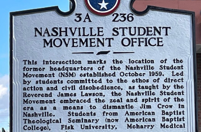 Historic marker at the location of Nashville Student Movement Office