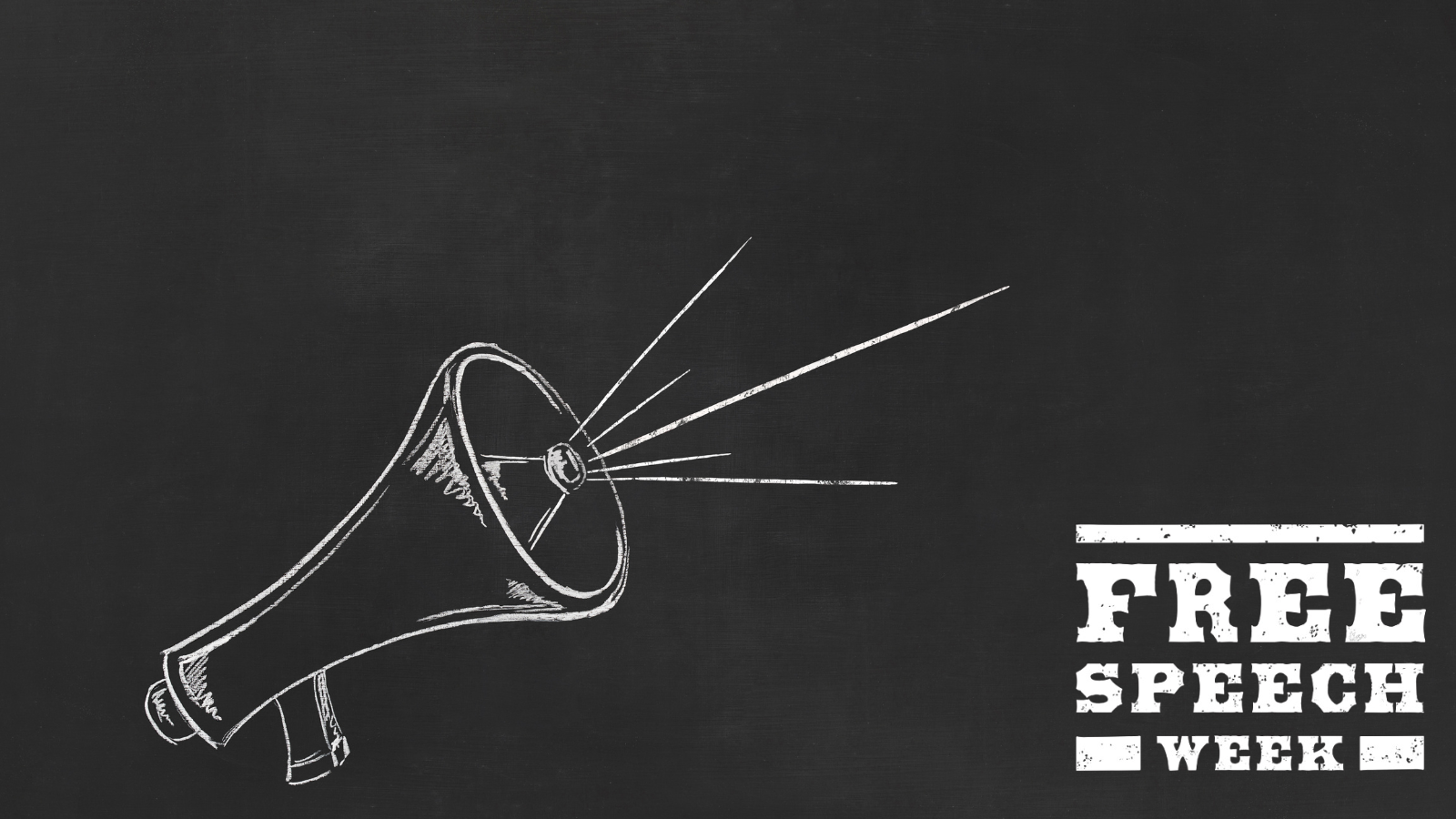 Free Speech Week Hatch Print logo with a megaphone graphic.
