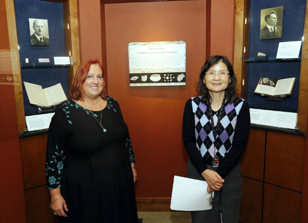 L-r: Annalisa Azzoni and Charlotte Lew are co-curators with Douglas Knight (not pictured) of the "Cultures in Clay" exhibit at Vanderbilt Divinity Library. (Steve Green/Vanderbilt)