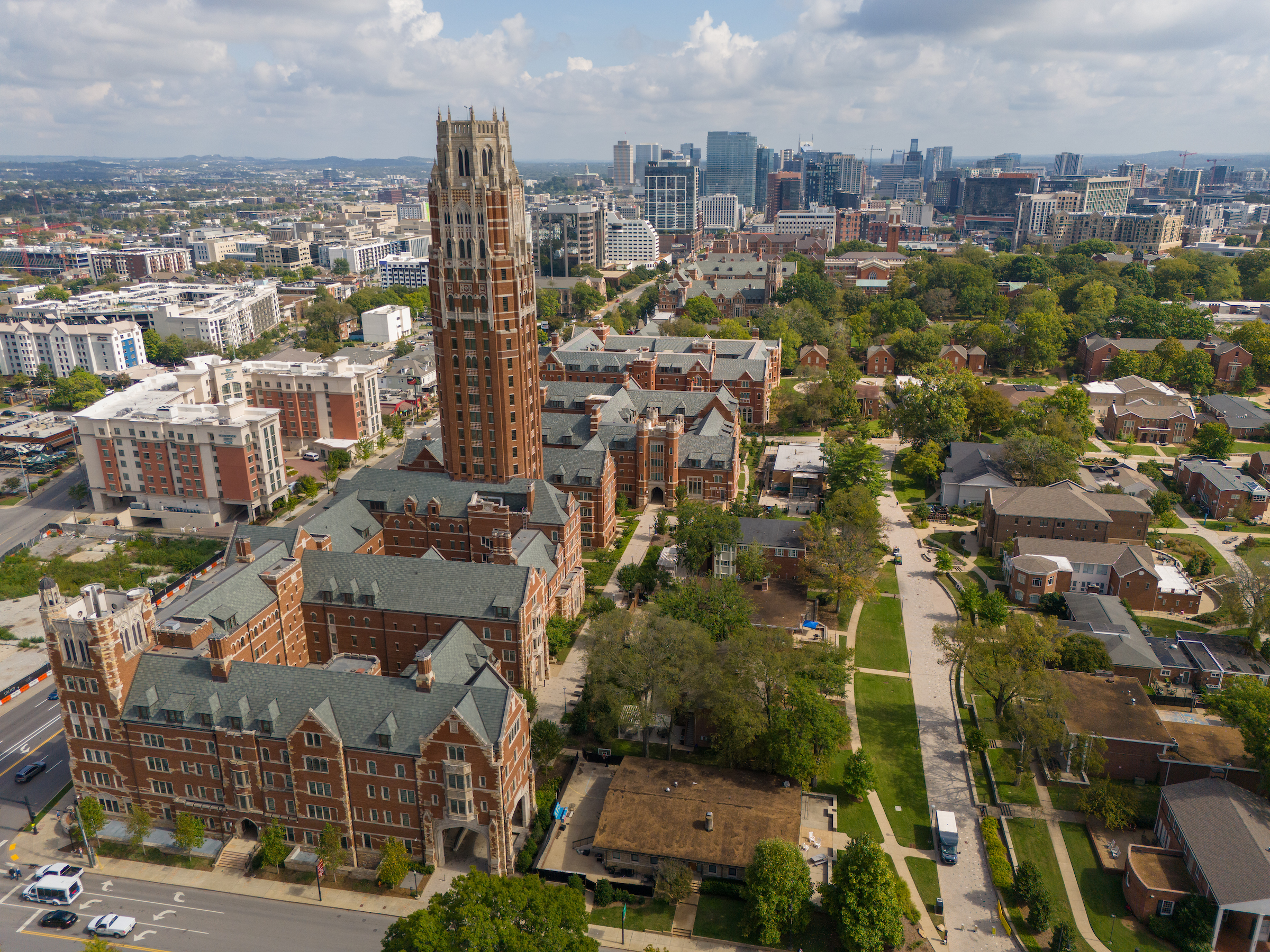 Image Description: Aerial photo of West End Avenue and downtown Nashville.