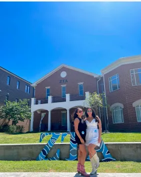 Evelyn Marx and friend Julia in front of their sorority, Zeta Tau Alpha (Submitted photo)