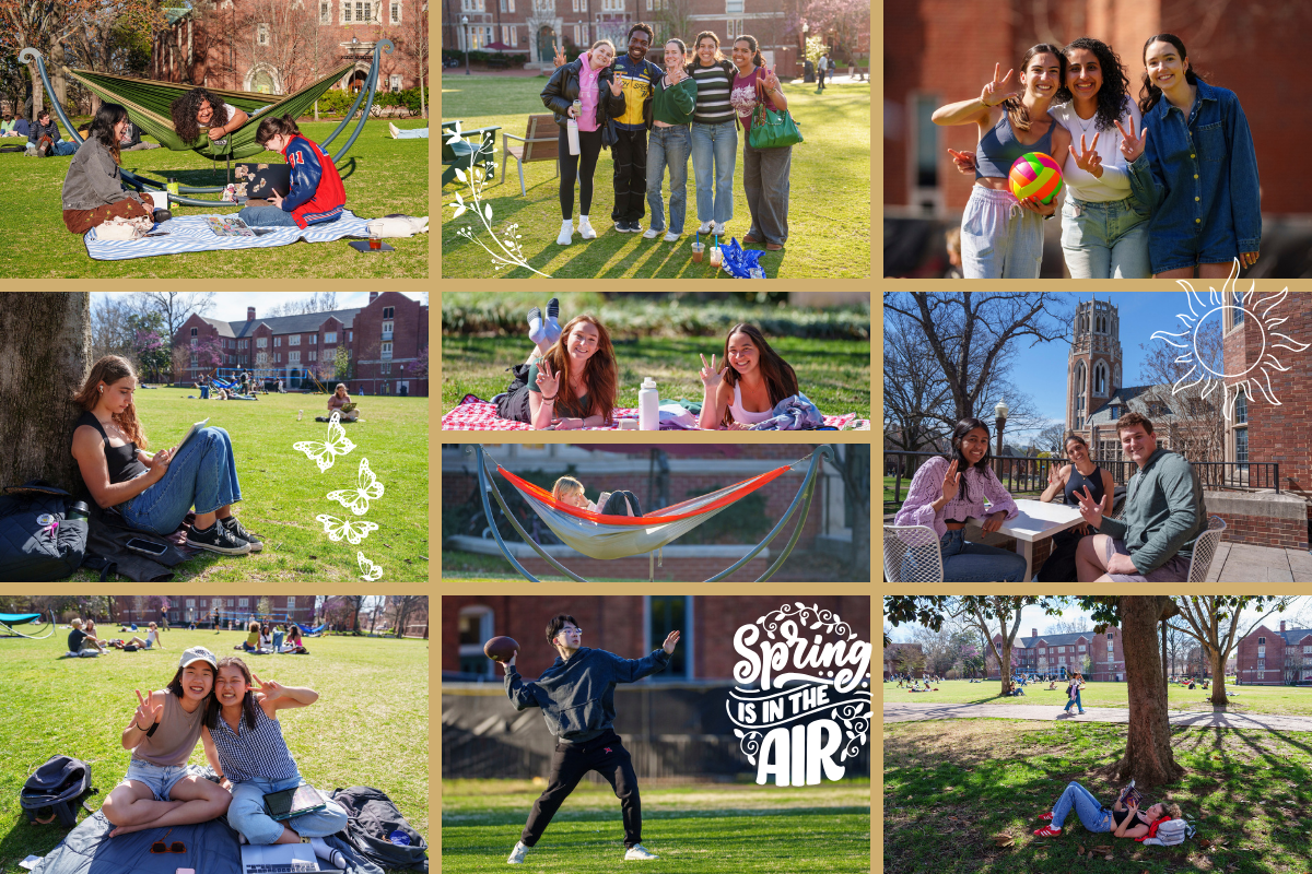 A collage of images of students enjoying spring on campus.