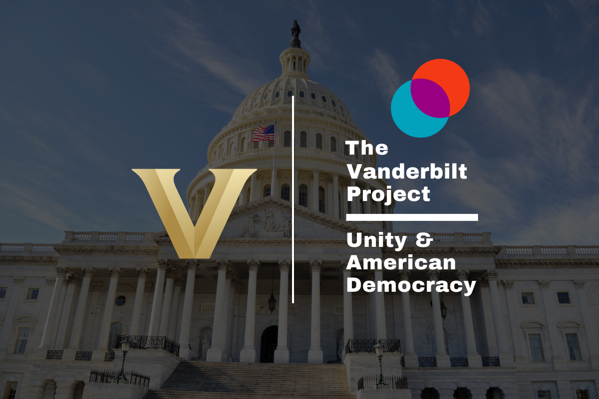 The Vanderbilt Project on Unity & American Democracy logo overlays an image of the White House. 