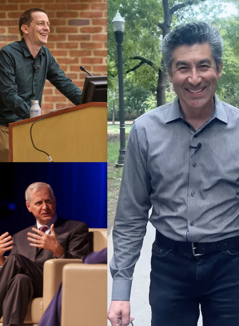 Top left: John Jumper, Bottom left: Jon Meacham, Right: Keivan Stassun