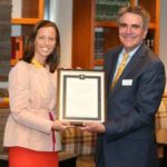 President and CEO of Nasdaq Adena Friedman, MBA’93, is presented the 2018 Owen Distinguished Alumna Award by Dean Eric Johnson at the Owen Circle Reception