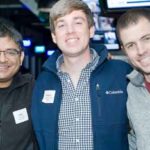 Alok Choksi, MSF’13, JD’16 (left), Matthew Trautman, MSF’13 (center), and Nathan Leiphardt, MSF’13, reunite at Saturday evening’s class parties at Topgolf (see “Parting Shots,” inside back cover).