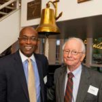 Owen Alumni Board member Howard Brathwaite, MBA’92, left, and Germain Boer, professor of accounting, emeritus, chat at the Oct. 11 Owen Circle Reception.