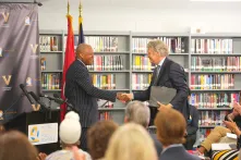 Vanderbilt University and Metro Nashville Public Schools announce a new partnership to boost college admissions from Nashville schools at a May 1 news conference. (Harrison McClary / Vanderbilt University)