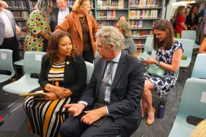 Vanderbilt University and Metro Nashville Public Schools announce a new partnership to boost college admissions from Nashville schools at a May 1 news conference. (Harrison McClary / Vanderbilt University)