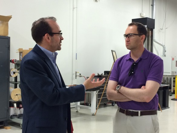 Professor Douglas Adams gives Daniel Tidwell from Rep. Chuck Fleischmann’s staff a tour of the LASIR Lab. (Vanderbilt University)