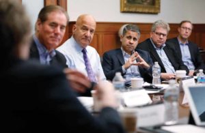 Samad participates in his first Owen Board of Visitors meeting with Dean Eric Johnson in November.