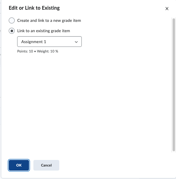 edit or link to existing grade item