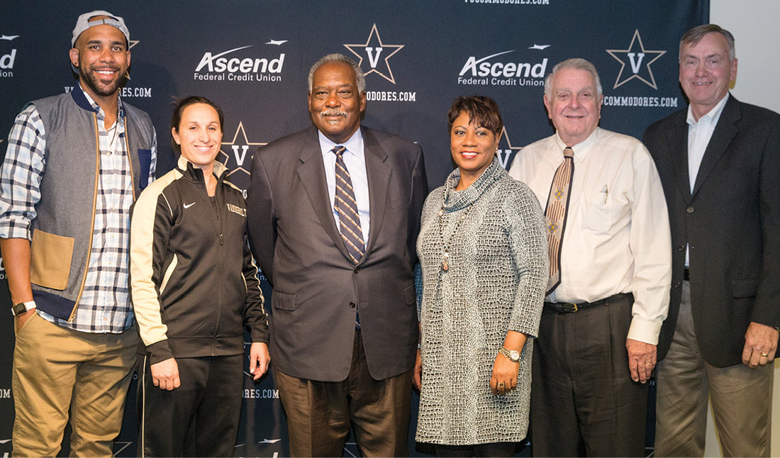 Left to right: Price, Tsoubanos, Athletics Director David Williams, Bender, Schmittou and Fosnes (JOE HOWELL)
