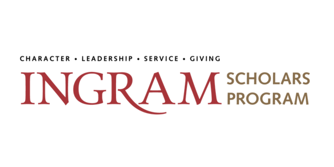 Image text reads: "Character, Leadership, Service, Giving. Ingram Scholars Program."