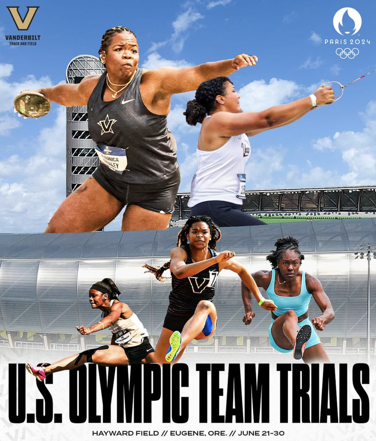 Image text reads: "U.S. Olympic Team Trials" and features images of Vanderbilt Track and Field athletes in action. 