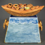 Vessels, a 12x12x4-inch classroom demonstration piece, is made from firm slabs of clay that were cut and joined to form a rhomboidal-shaped box. Made for DeMay’s Sculptural Clay course, the piece showed students a possibility for slab, pinch and extruded constructions. Photo by Bill Luton