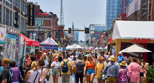 view of downtown Nashville during summer festival