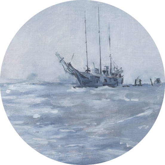 artwork from ''...no footprints, even.'' art exhibit depicting a ship at sea