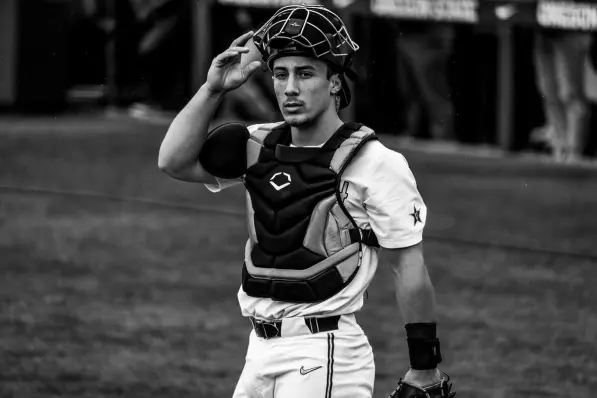 Jack Bulger caught for the VandyBoys in the 2022 Corvallis Regionals. Vanderbilt defeated the University of San Diego twice in the double-elimination brackets. (Joshua Foster/Vanderbilt)