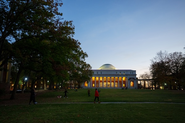 Peabody Campus shines at dusk as the end of daylight saving time brought earlier sunsets to campus.