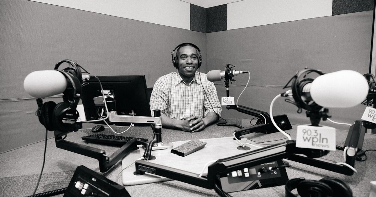 Khalil Ekulona poses for a photograph in the WPLN studio