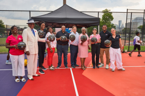 Watkins Park dedication of HOPE basketball Court with painting of Perry Wallace.