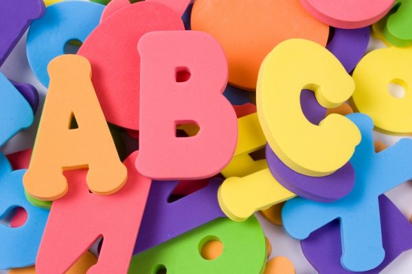 Foam alphabet letters spell "A, B, C."