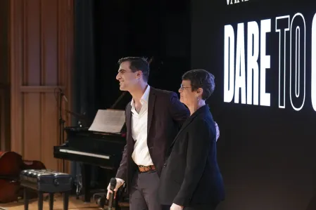 Melissa Rose, dean of the Blair School of Music, collaborated with opera singer Technical Sgt. Ben Edquist, BMus’13, at an alumni event in Washington, D.C., in September. (John Russell/Vanderbilt University)