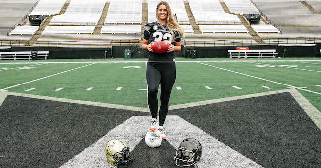 Student Sarah Fuller poses for a photograph