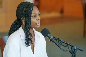 Students participating in the PBS “One Small Step” discussion. (Harrison McClary/Vanderbilt University)