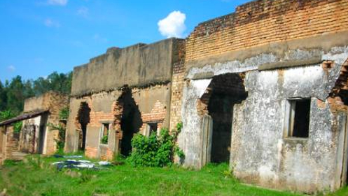 Abandoned buildings in Rwanda following the nation's genocide in 1994