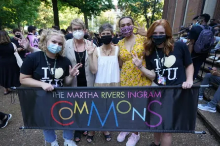 Vice Provost for Academic Affairs Vanessa Beasley and Dean of The Ingram Commons Melissa Gresalfi walk with students.