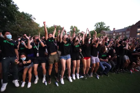 First-year students get into the Founders Walk spirit!