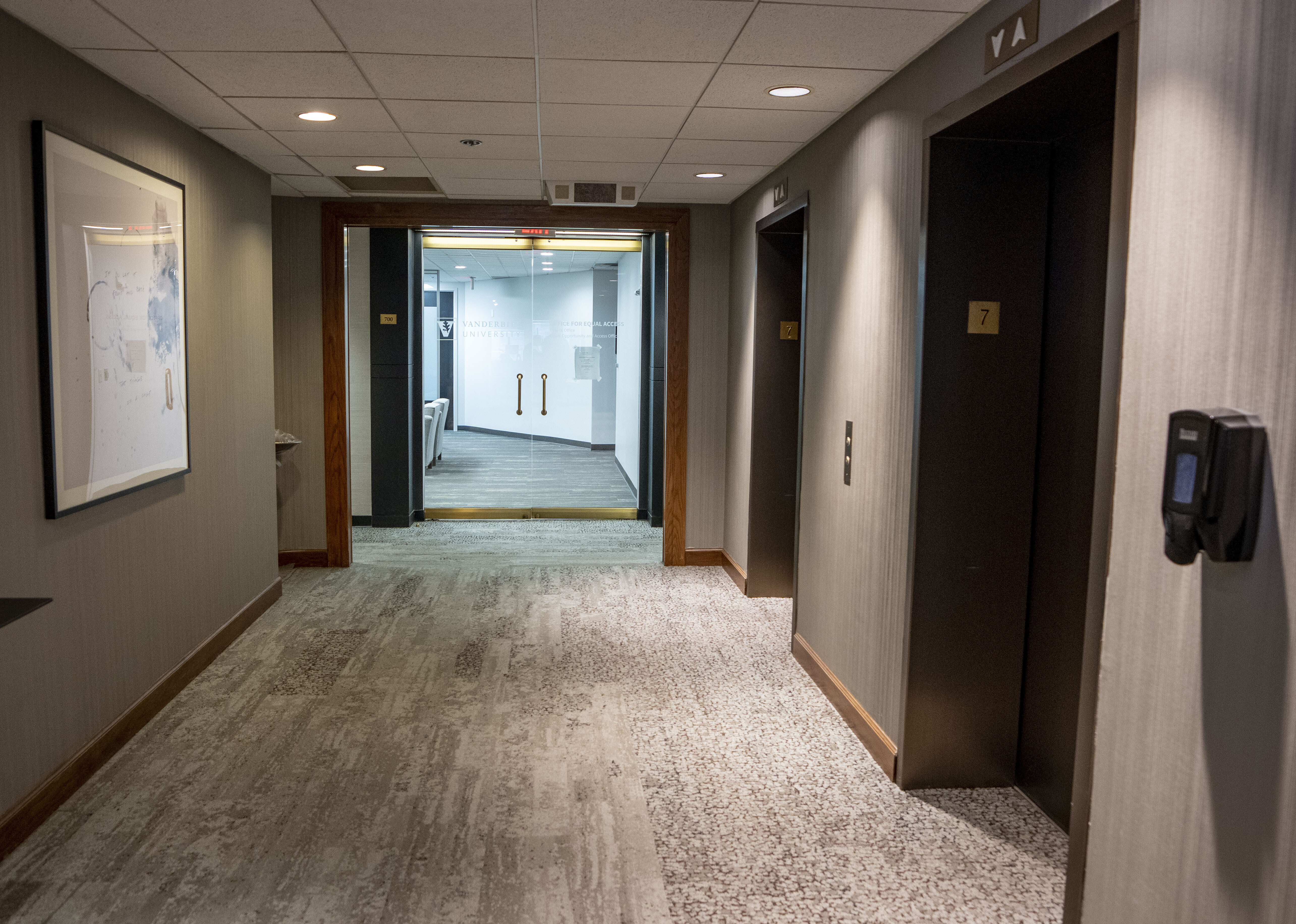 On the 7th floor, the Title IX Office is to the right when exiting the elevator