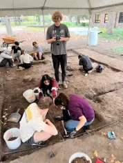 Students took part in an archaeological dig around the Vaughn home in September 2023. (Submitted photo)