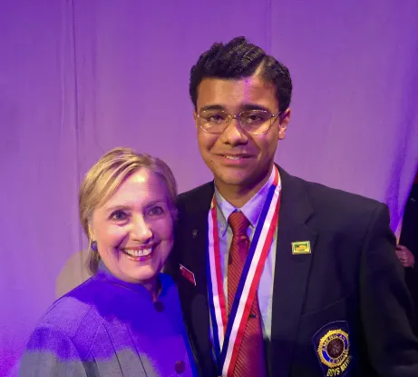 Crocker (left) with then-Sec. of State Hillary Clinton at the American Legion National Convention in 2016 in Cincinnati, Ohio. Crocker was a featured speaker at the convention the day before and was invited to join Clinton on stage for her speech.