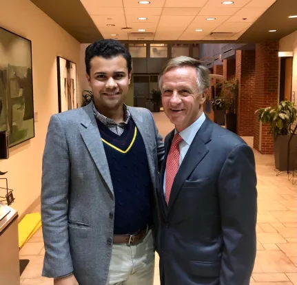 Former Tennessee Gov. Bill Haslam (right) and Crocker after an event on the Vanderbilt campus in 2019. The two got to know one another during Crocker's work with the state Department of the American Legion.