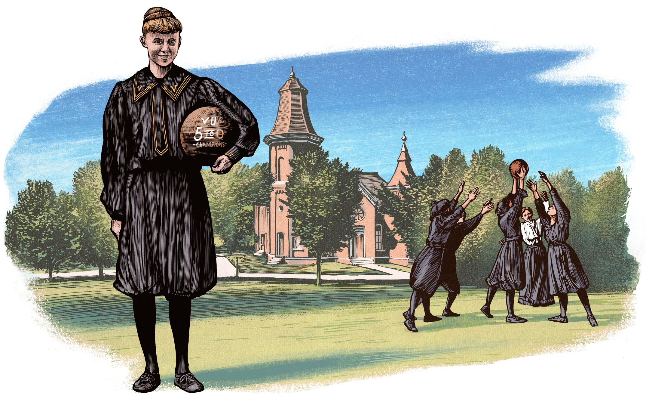 illustration of Stella Vaughn holding a basketball