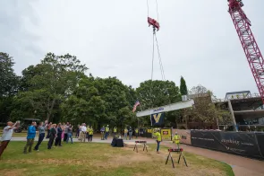 Garland Hall topping out ceremony with Dean McNamara and Vice Chancellor Kopstain. Harrison McClary/Vanderbilt University