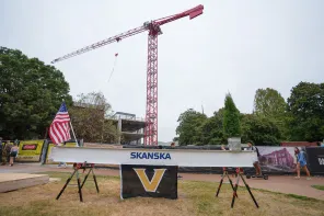 Garland Hall topping out ceremony with Dean McNamara and Vice Chancellor Kopstain. Harrison McClary/Vanderbilt University