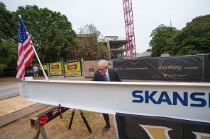 Garland Hall topping out ceremony with Dean McNamara and Vice Chancellor Kopstain. Harrison McClary/Vanderbilt University