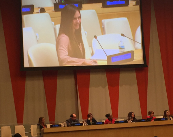 Madelynne Grace Myers, BA'17, advocates for gender equality in the STEM fields during the UN International Women and Girls in Science Forum.