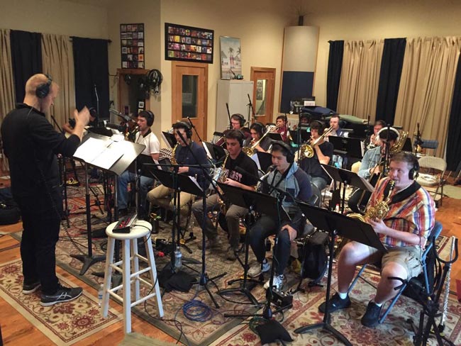 The Blair Big Band recording its second album, "Songbook," under the direction of Ryan Middagh. (Vanderbilt University)