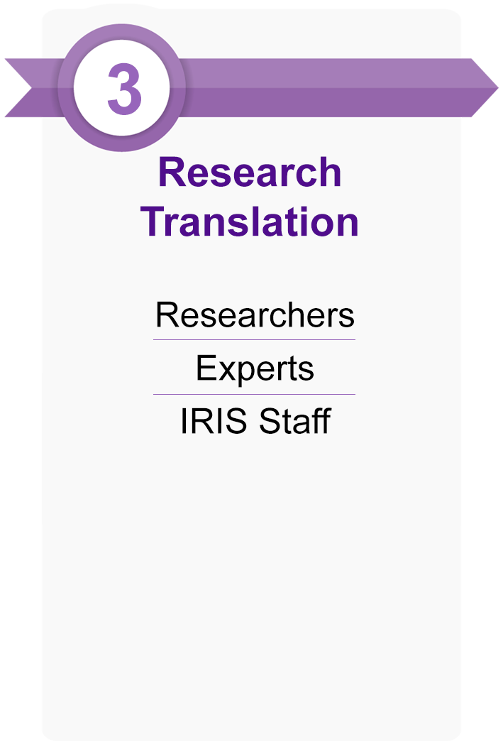 3, Research Translation: Researchers, experts, IRIS staff