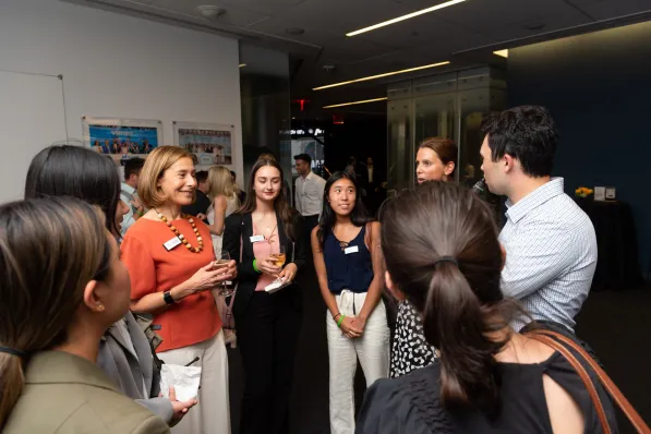 Provost C. Cybele Raver speaking with students during Vandy Meets the Street event in New York City, NY.