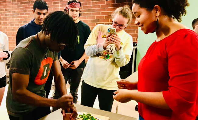 Danielle Dorvil cooking demonstration as part of Vanderbilt's annual Haiti Week.