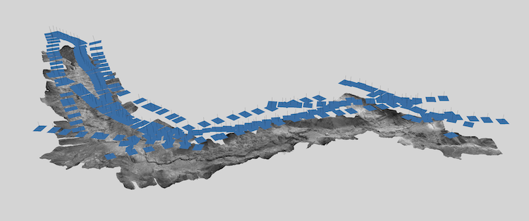 photographic topographic map of Chile with digital flags indicating ancient towns