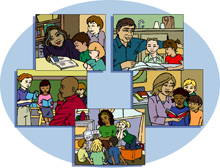 Collage of students with teachers